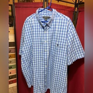 US Polo Assn blue plaid button down shirt mens 4XL